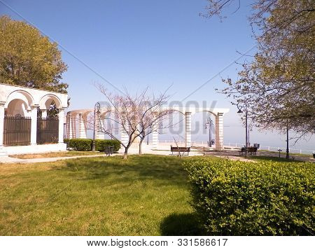 Park And Statue Of Mihai Eminescu, Constanta, Romania. History And Travel Concept.