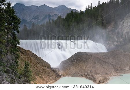 Panoramic Image Of The Kicking Horse River Cascading On The Wapta Falls, Yoho National Park, British