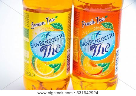 Geneva/switzerland - 03.03.2019 :  Bottle Of Italian Ice Tea San Benedetto Peach Or Lemon Flavour