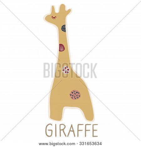 Adorable Lineless Cartoon Giraffe Clip Art. Childish Animal Icon. Hand Drawn Kawaii Kid Motif Illust