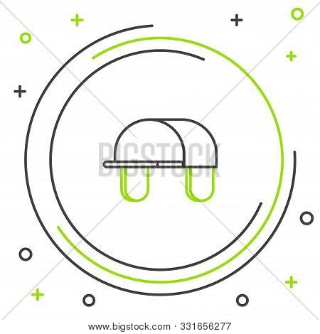 Black And Green Line Hunter Hat Icon Isolated On White Background. Plaid Winter Hat. Colorful Outlin