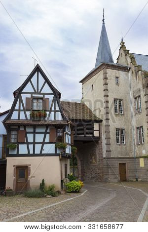 Ancient Small Wine Town  Kientzheim On The Alsace Wine Route, Winemaking Region. France. Colorful  S