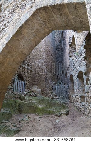 Stone Walls Of An Ancient Ruined Castle Ortenbourg  Inside - One Of The Most Beautiful Ruins In The 