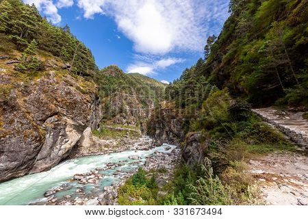 Everest, Suspention Bridge On The Everest Base Camp Trek, Himalaya Mountains, Sagarmatha National Pa