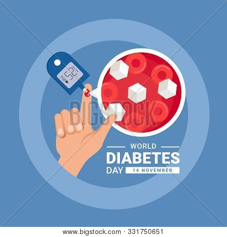 World Diabetes Day Banner With Hand Blood Are Glucose Testing And Blood Sugar Zoom In Blue Circle Ri