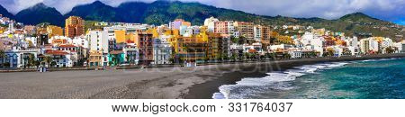 Santa Cruz d la Palma - beautiful capital of La Palma. Canary islands of Spain. Panoramic view of downtown and the beach