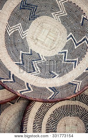 African traditional vintage  art, pattern tribal statues, Setswana basket from Botswana