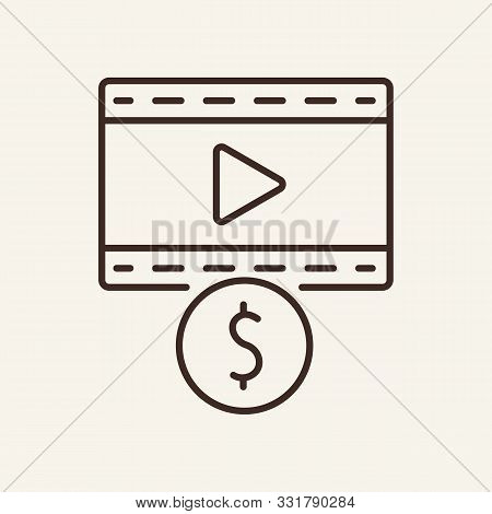 Film And Dollar Line Icon. Television, Multimedia, Leisure. Cinema Business Concept. Vector Illustra