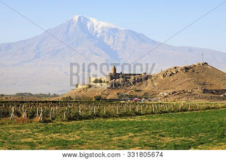 Chor Virap Monastery In Front Of Mount Ararat, Ararat Province, Armenia.