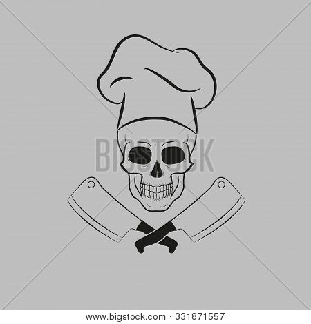 Skull In Toque And Crossed Knifes. Vector Illustration.