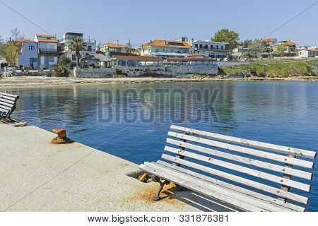 Nea Fokea, Kassandra,  Greece - March 31, 2019: Panorama Of Town Of Nea Fokea, Kassandra, Chalkidiki
