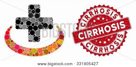Mosaic Medical Community And Corroded Stamp Seal With Cirrhosis Caption. Mosaic Vector Is Formed Wit
