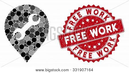 Mosaic Repair Service And Rubber Stamp Seal With Free Work Phrase. Mosaic Vector Is Formed With Repa