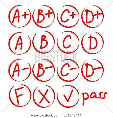 Grading At University Or School From A+ To Fail. Vector Illustration