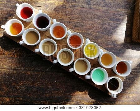 Coffee And Tea Testing On The Wood Table Bali, Indonesia