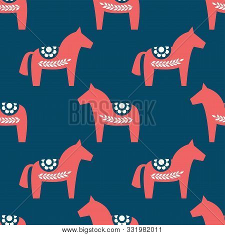 Winter Folk Art Seamless Pattern In Scandinavian, Nordic Style.