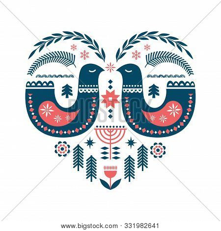 Winter Folk Art Seamless Pattern In Scandinavian, Nordic Style.
