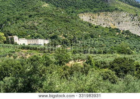 Summer Landscape Along The Road From Sermoneta To Norma, Latina, Italy: Valvisciolo Abbey