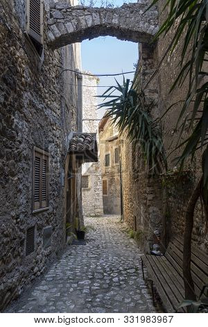 Sermoneta, Latina, Lazio, Italy: Typical Street Of The Historic Town.