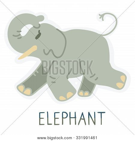 Adorable Cartoon Lineless Elephant Vector Clip Art. Savannah Animal With Trunk Icon. Hand Drawn Kawa