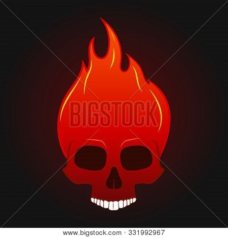 Human Skull On Fire. Glowing. Vector Illustration.