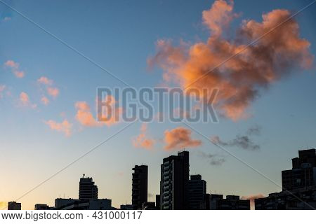 Beautiful Colorful Sunset With Clouds On The Rio Vermelho Beach In Salvador, Bahia.