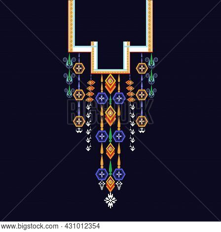 Geometric Neckline Vector, Neckline Embroidery, Elegant Design Craft, Bohemian Neckline, Ikat Collar