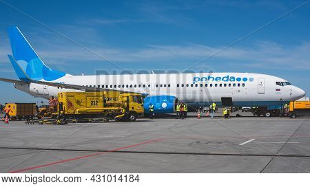 May 11, 2021, Moscow, Russia. The Narrow-body Short-to-medium-haul Passenger Aircraft Boeing 737-800