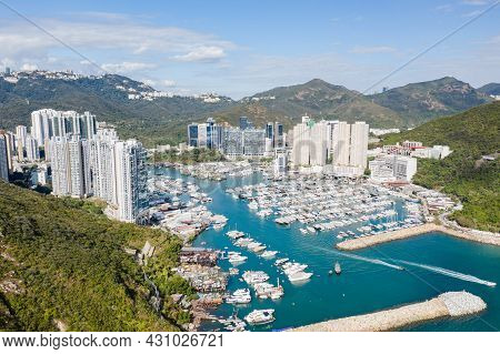 Aerial View Of Aberdeen Typhoon Shelters And Ap Lei Chau Seen From Mount Johnston, Also Known As Yuk