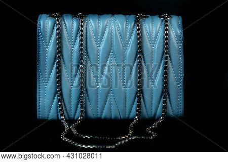 Fashion Handbags On Black Background. Flat Lay, Springsummer Fashion Concept In Pastel Colored