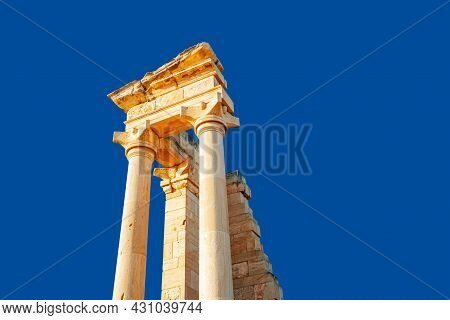 Restored Columns Of Ancient Apollo Hylates Sanctuary, Cyprus.