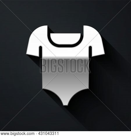Silver Summer Beach Swimsuit Icon Isolated On Black Background. Beach Women Fashion. Long Shadow Sty