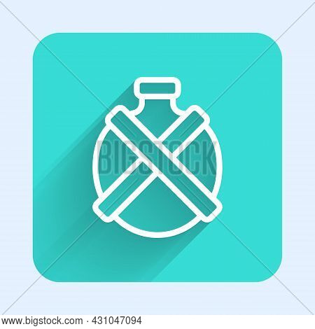 White Line Canteen Water Bottle Icon Isolated With Long Shadow Background. Tourist Flask Icon. Jar O