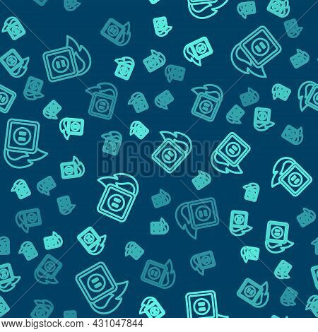 Green Line Electric Wiring Of Socket In Fire Icon Isolated Seamless Pattern On Blue Background. Elec