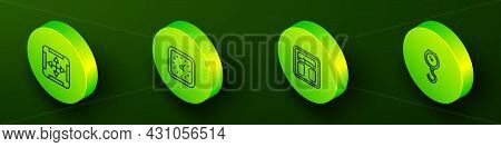 Set Isometric Line Area Measurement, Clock, Bathroom Scales And Hand Spring Mechanical Icon. Vector