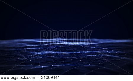 Polygon Abstract Background Concept Of Dots And Lines Connected. With A Dark Background And Empty Sp