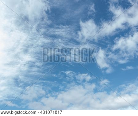 Cirrus Clouds In The Blue Sky,beautiful Cirrus Uncinus In The Blue Summer Sky. Background Of Blue Sk