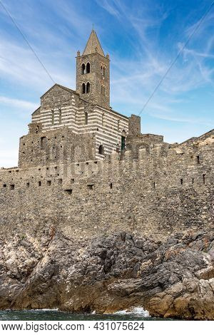 Medieval Church Of San Pietro (st. Peter Consecrated In 1198) In Portovenere Or Porto Venere, Unesco