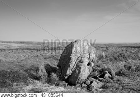 Large Old Boulder Or Standing Stone On Midgley Moor In West Yorkshire Known As Robin Hoods Penny Sto