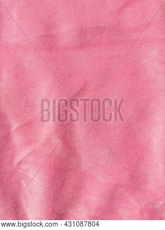Pink Color Velvet Fabric Texture Top View. Female Blog Rose Velour Background. Smooth Soft Fluffy Ve
