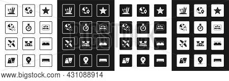 Set Starfish, Compass, Globe With Flying Plane, Ski And Sticks, Signboard Text Hotel, Location On Th