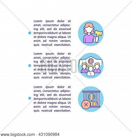 Ban On Company Officials Imprisonment Concept Line Icons With Text. Ppt Page Vector Template With Co