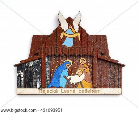 Magnetic Souvenir From Slovakia With The Image Of The Nativity Scene Isolated On White Background. T