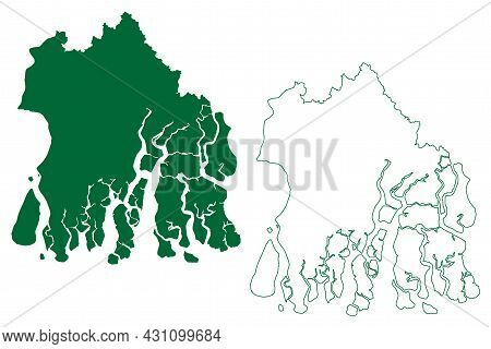 South 24 Parganas District (west Bengal State, Republic Of India) Map Vector Illustration, Scribble 