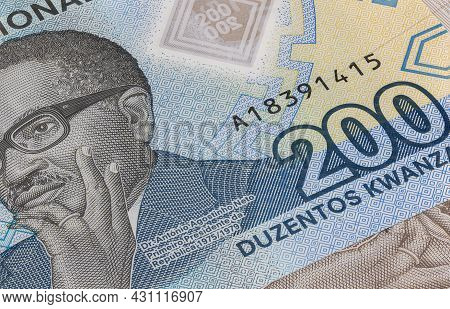 Close Up To 500 Kwanza Of The Republic Of Angola. Polymer Banknote Of The African Country. Detailed 
