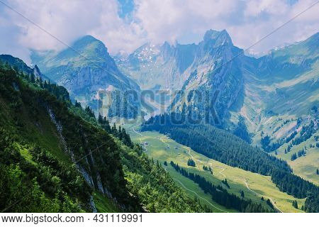 Massive Rock Formation In The Swiss Alps, Unique Mountain, Swiss Alps Mountains At Saxer Lucke Appen