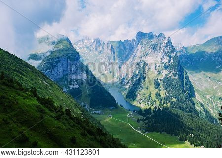 Massive Rock Formation In The Swiss Alps, Unique Mountain, Swiss Alps Mountains At Saxer Lucke Appen