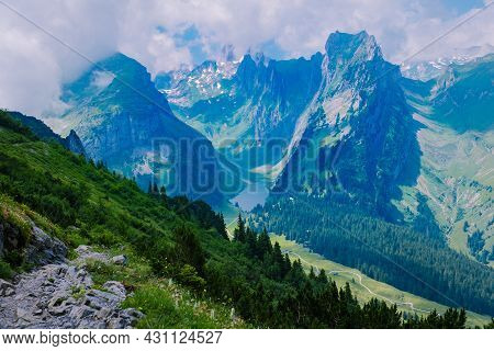 Massive Rock Formation In The Swiss Alps, Unique Mountain, Swiss Alps Mountains At Saxer Lucke Appen