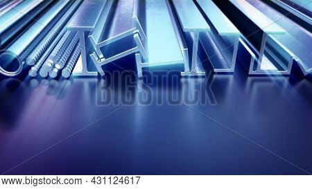 Lighting Metal Profile And Iron Rod . Cgi Industrial 3d Illustration
