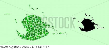 Vector Map Of Juventud Island. Collage Of Green Grape Leaves, Wine Bottles. Map Of Juventud Island C